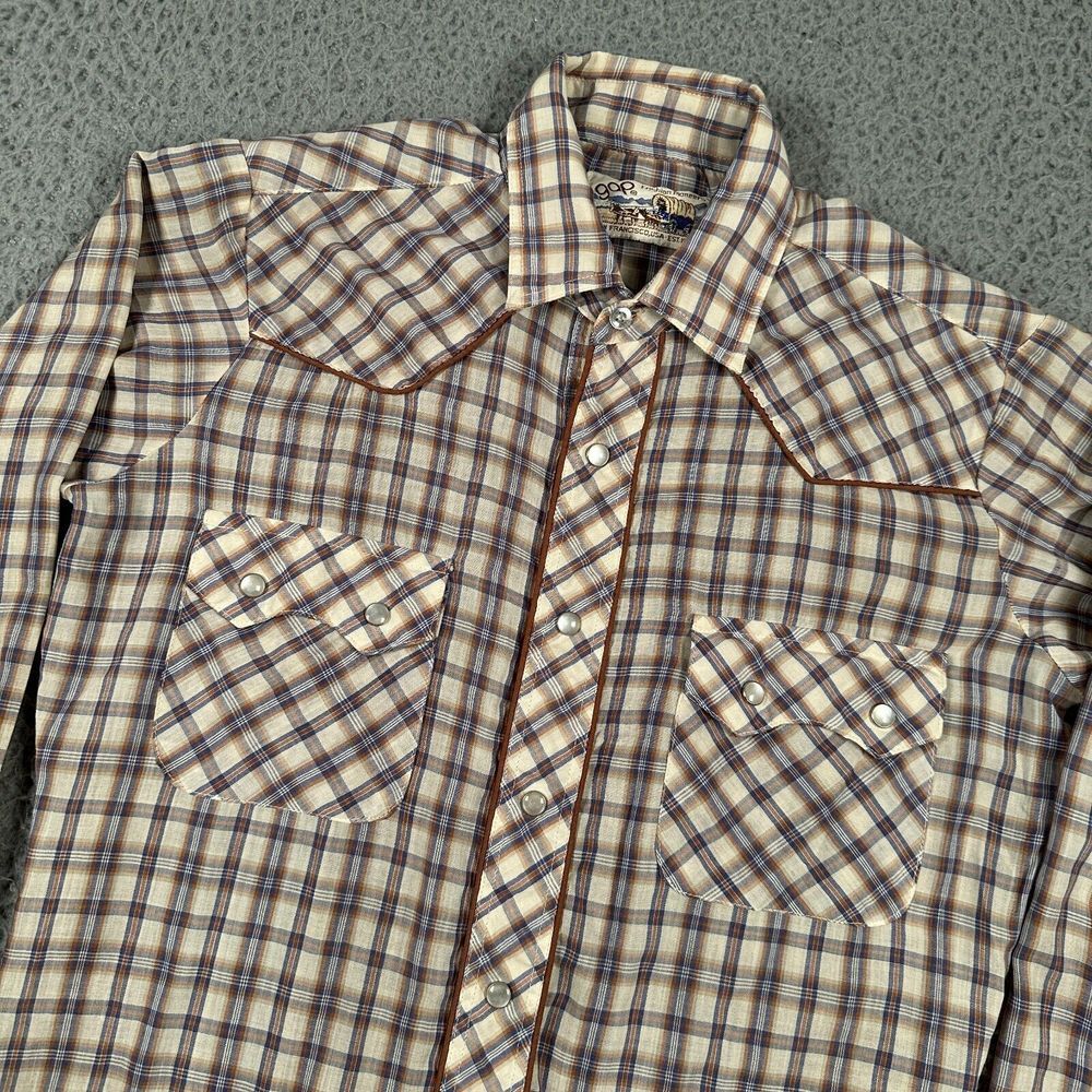Vintage Gap Fashion Pioneers Western‎ Shirt Mens Medium Plaid Pearl Snap 70's